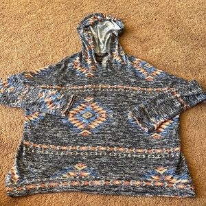 Hooked Up navy aztec print lightweight hoodie sweater worn once